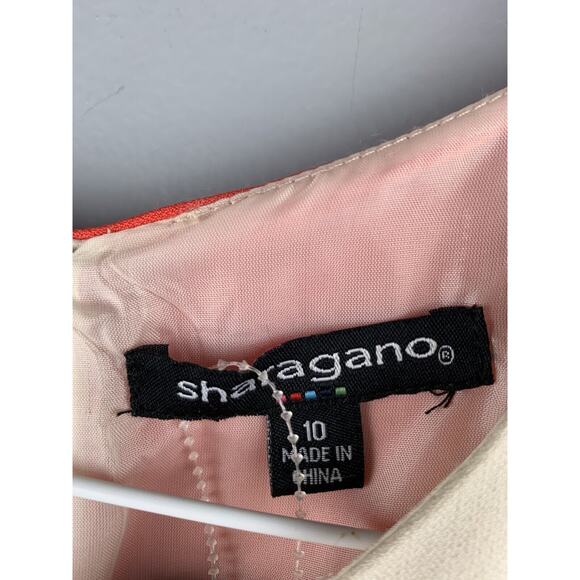 Sharagano Dress Womens 10 Sleeveless Orange/Tan colorblock Career Office NEW - Picture 3 of 6